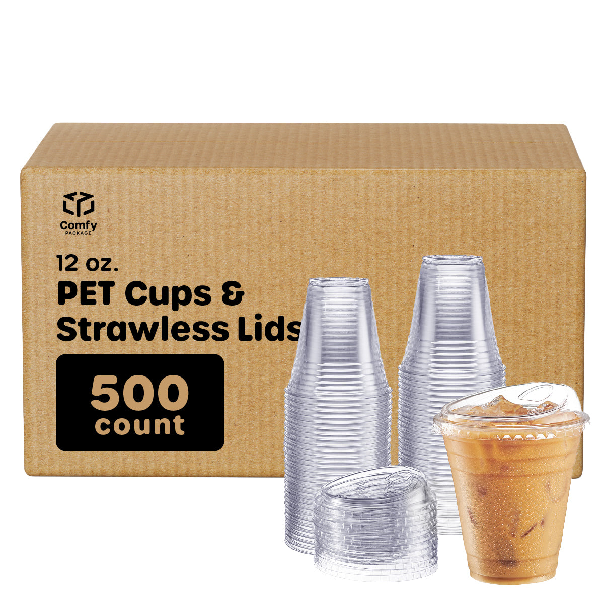 [Case of 500] 12 oz. Crystal Clear Plastic Cups With Strawless Sip-Lids