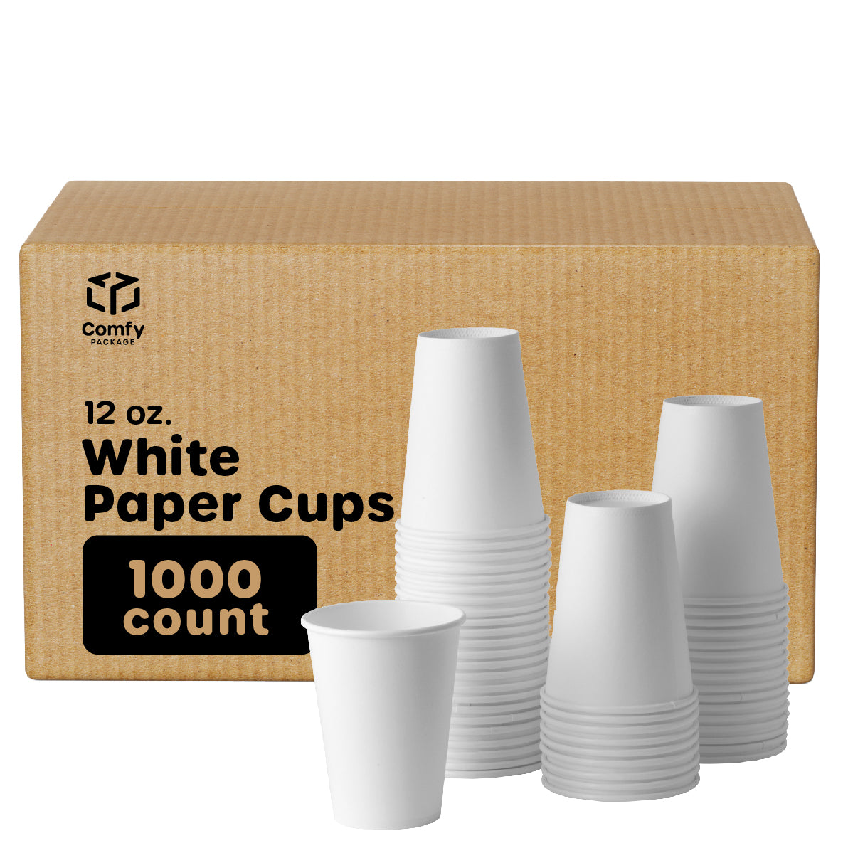 [Case of 1000] 12 oz. White Paper Hot Cups