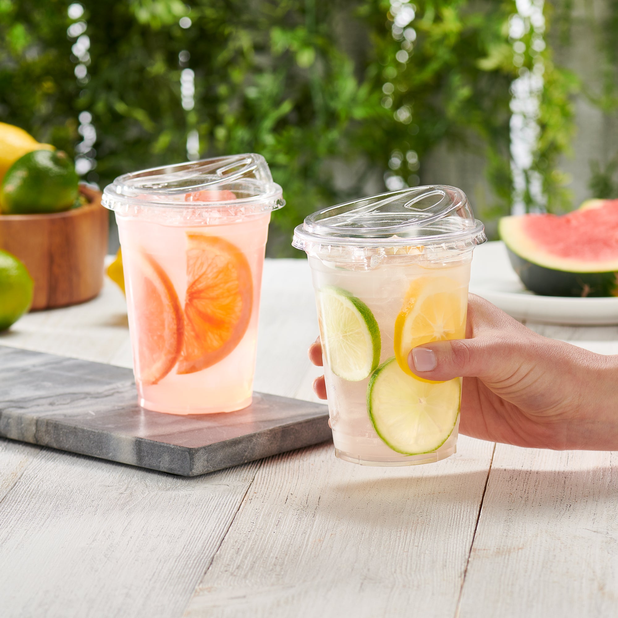 16 oz. Crystal Clear Plastic Cups With Strawless Sip-Lids