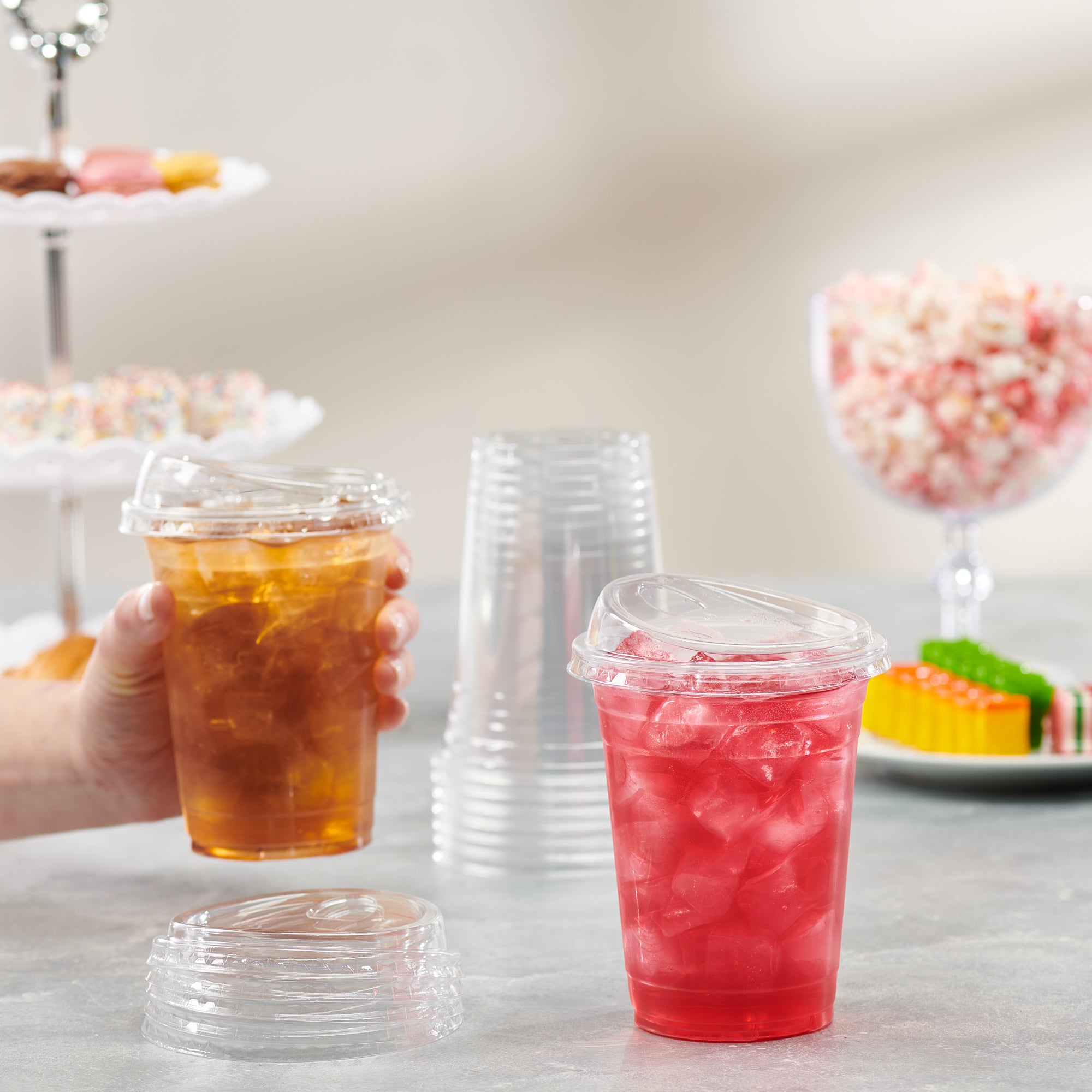 16 oz. Crystal Clear Plastic Cups With Strawless Sip-Lids