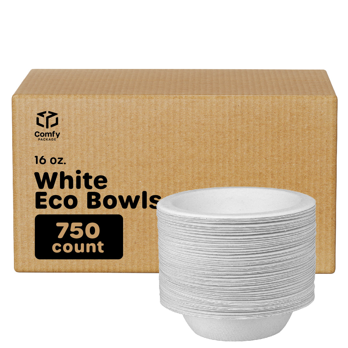 [Case of 750] 100% Compostable 16 oz. Heavy-Duty Bowls Eco-Friendly Disposable Sugarcane Paper Bowls