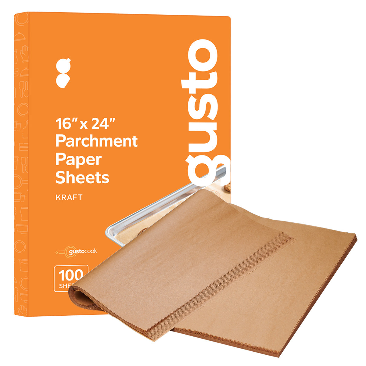 [16 x 24 Inch] Precut Baking Parchment Paper Sheets Unbleached Non-Stick Sheets - Kraft