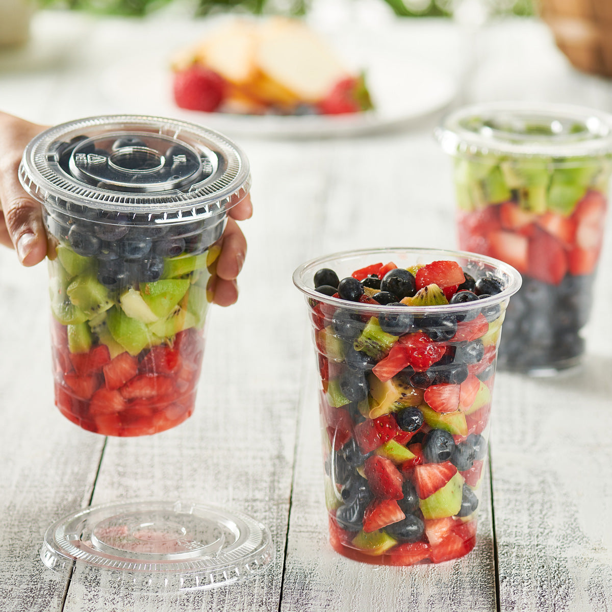 16 oz. Clear Plastic Cups With No Hole Flat Lids - Comfy Package