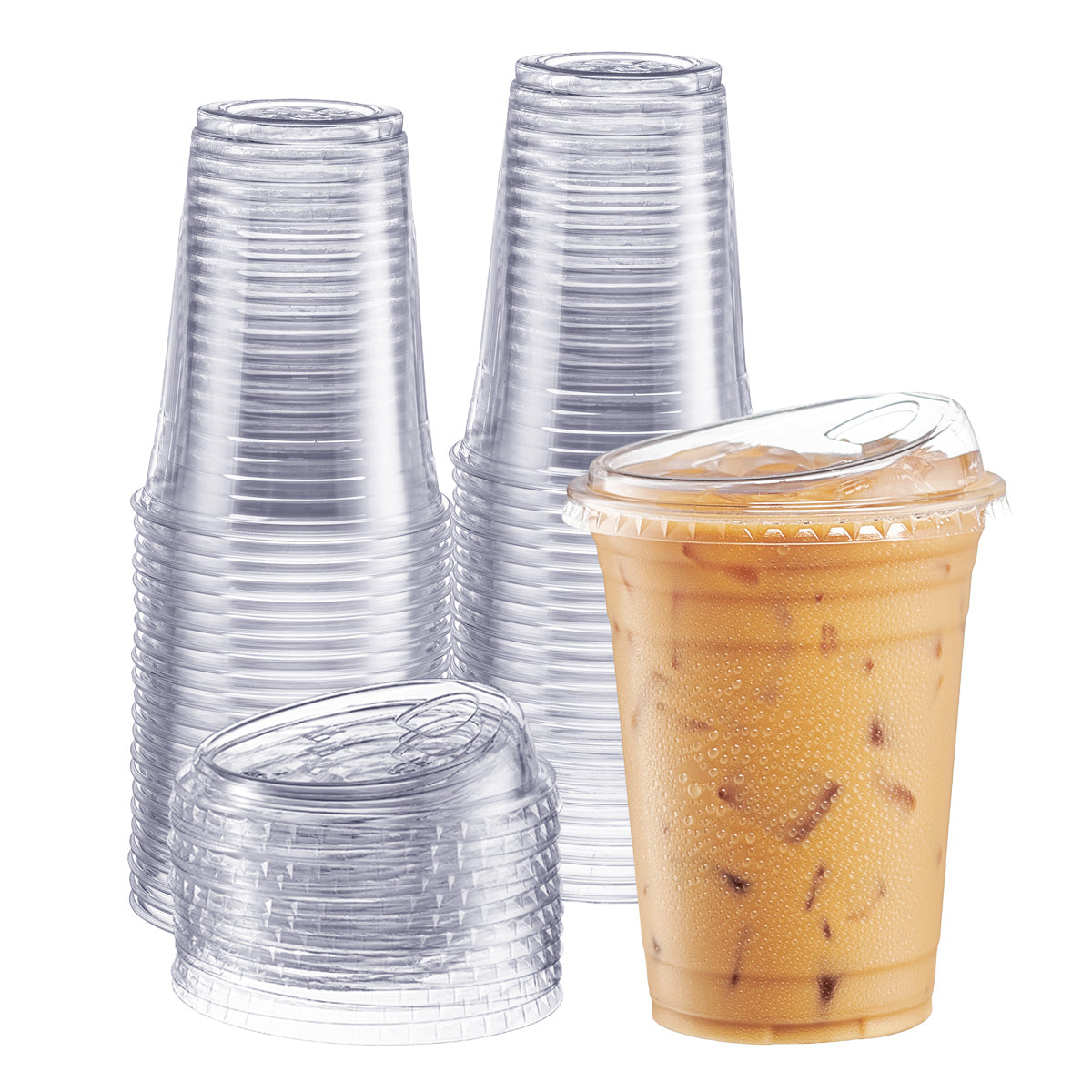 16 oz. Crystal Clear Plastic Cups With Strawless Sip-Lids