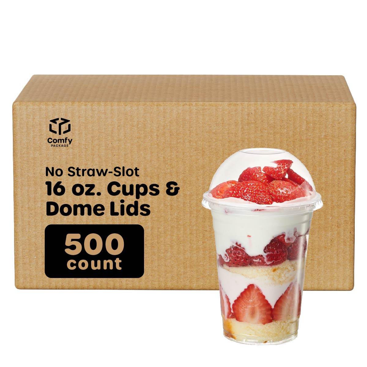 [50 Sets 16 oz. Clear Plastic Cups With No Hole Dome Lids