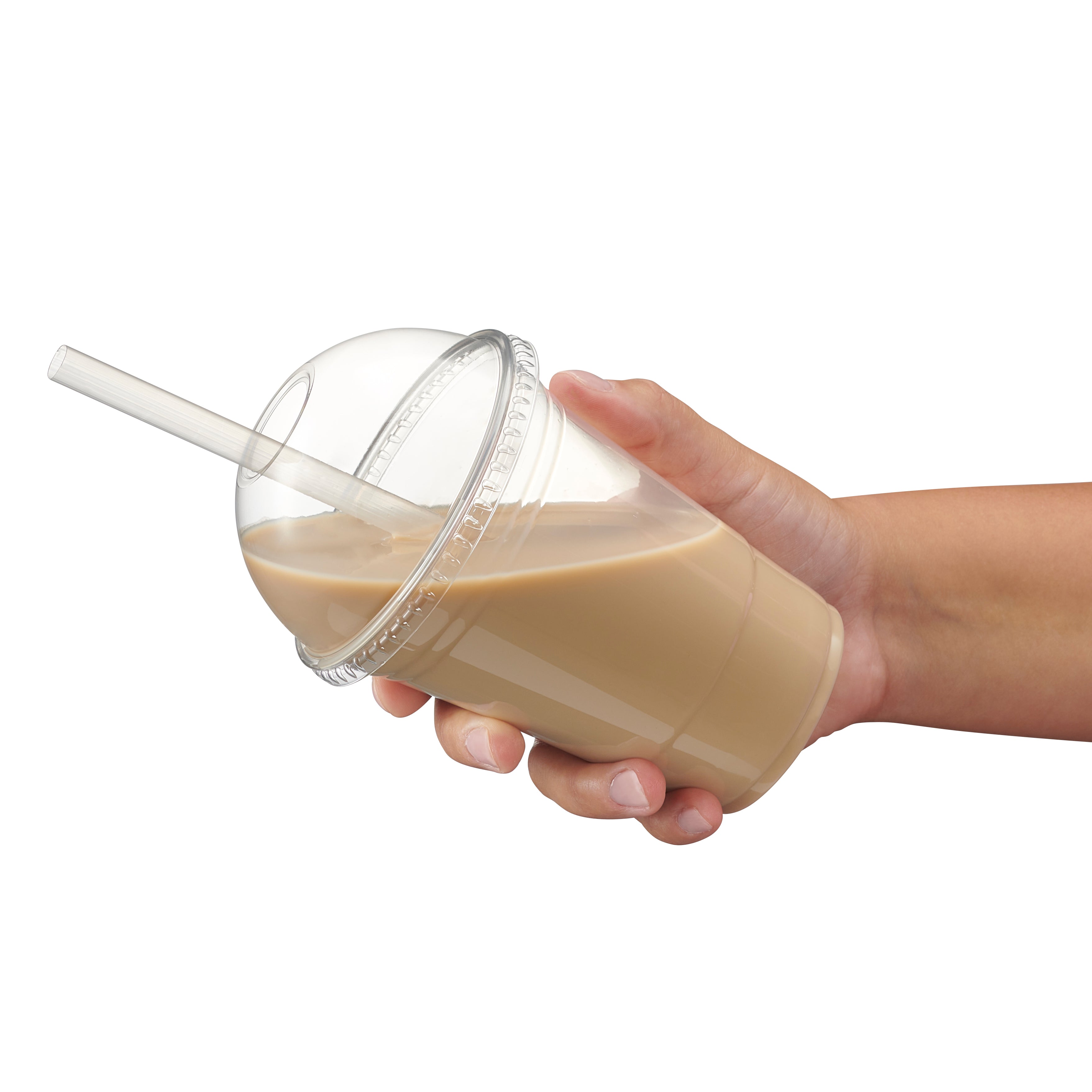 Crystal Clear PET Plastic Dome Lids With Straw Slot for 12, 16, 20 & 24 oz. Milkshake Cups