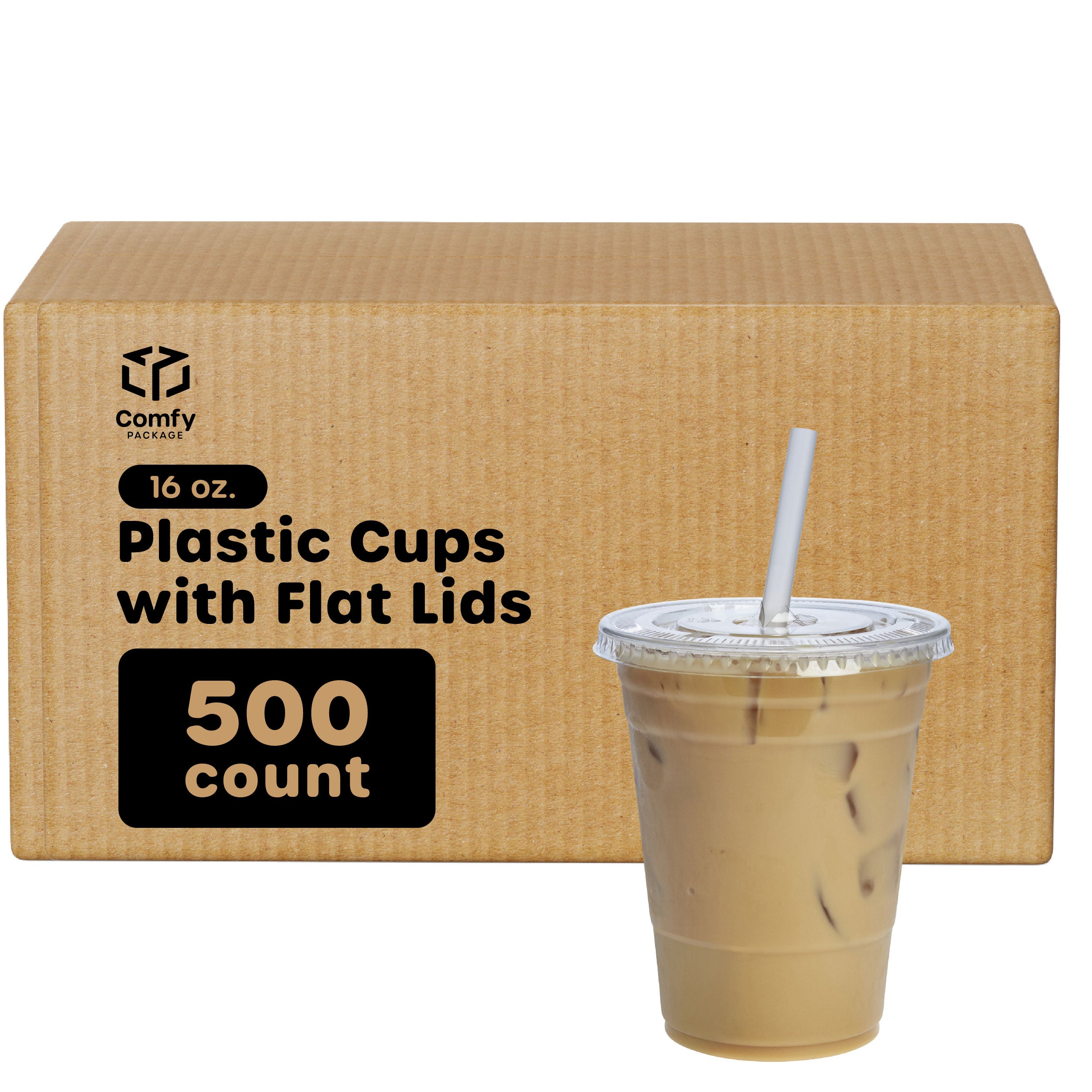 16 oz. Clear Plastic Cups with Flat Lids