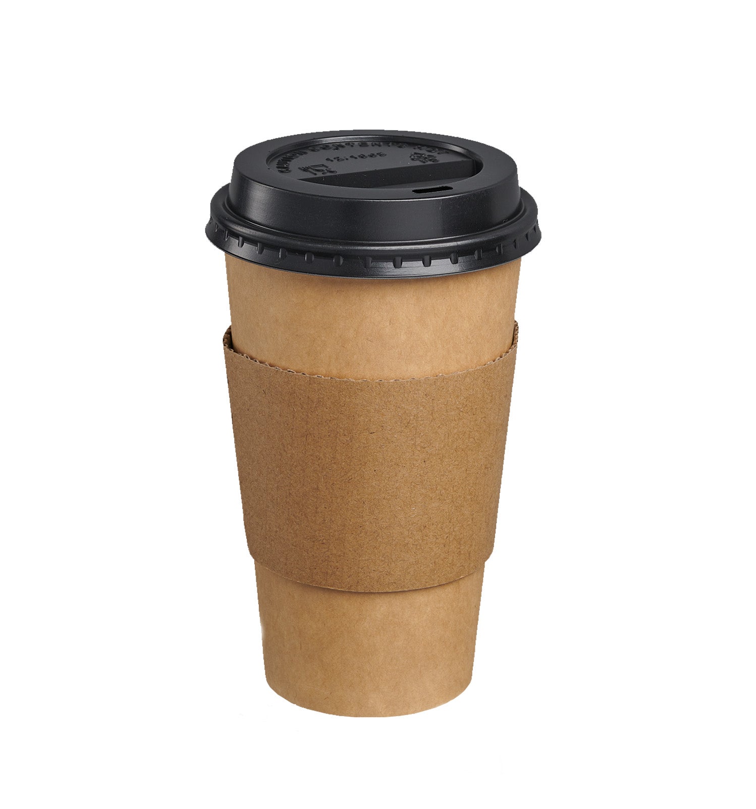 16 oz. Disposable Kraft Coffee Cups with Black Lids, Sleeves - To Go Paper Hot Cups