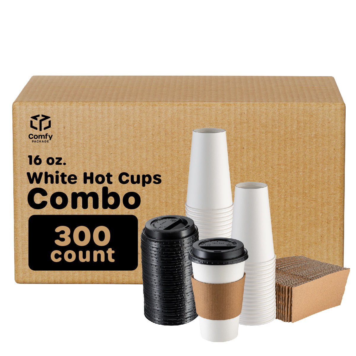 16 oz. Disposable Coffee Cups with Lids, Sleeves, Stirrers - To Go Paper Hot Cups