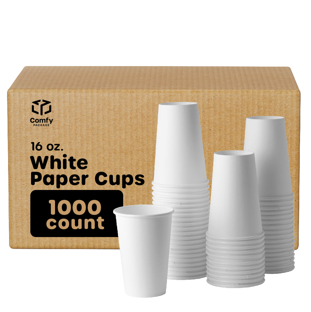 [Case of 1000] 16 oz. White Paper Hot Cups - Coffee Cups