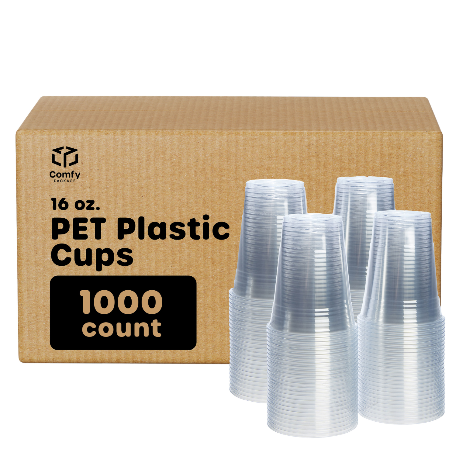 [Case of 1000] 16 oz. Crystal Clear PET Plastic Cups