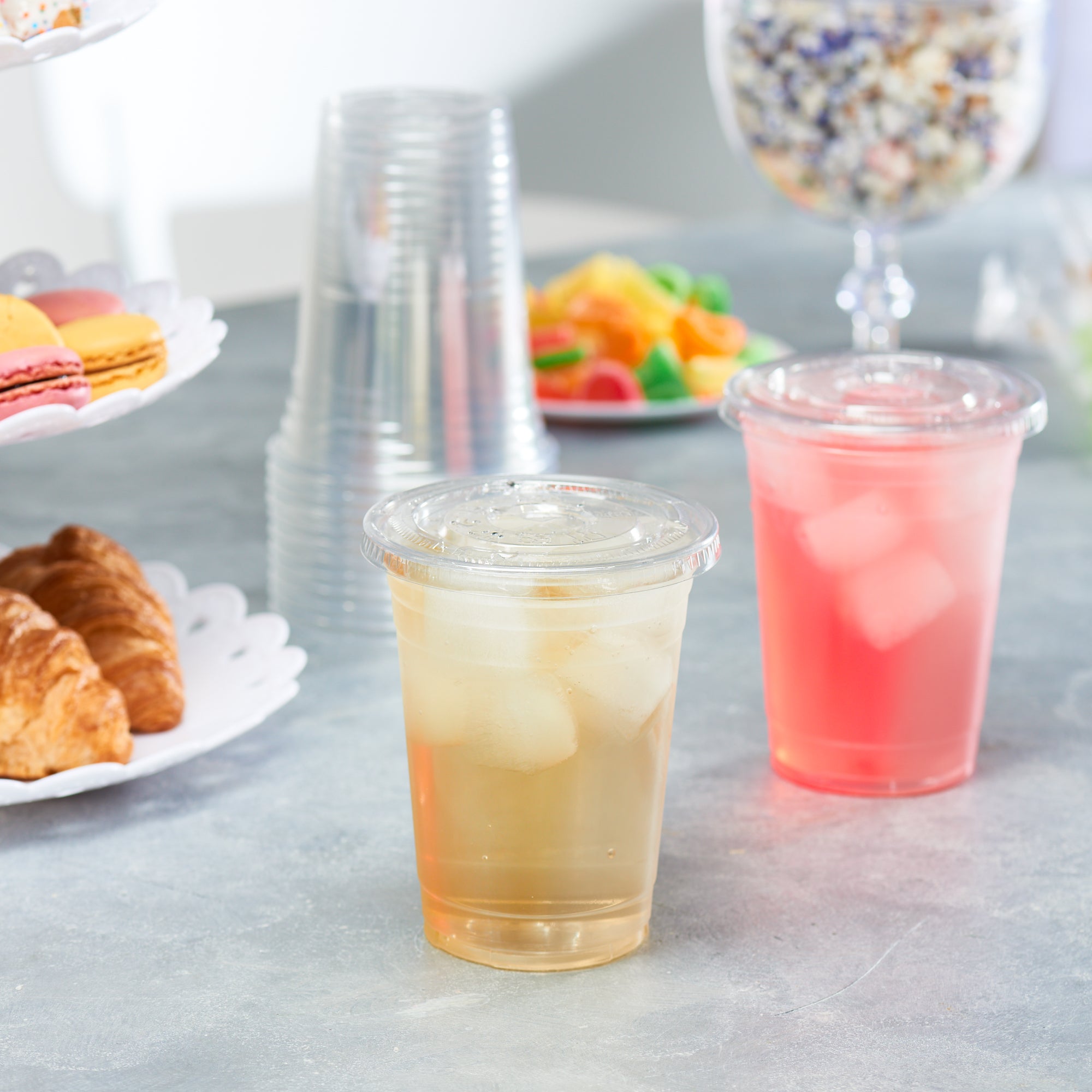 16 oz. Clear Plastic Cups with Flat Lids