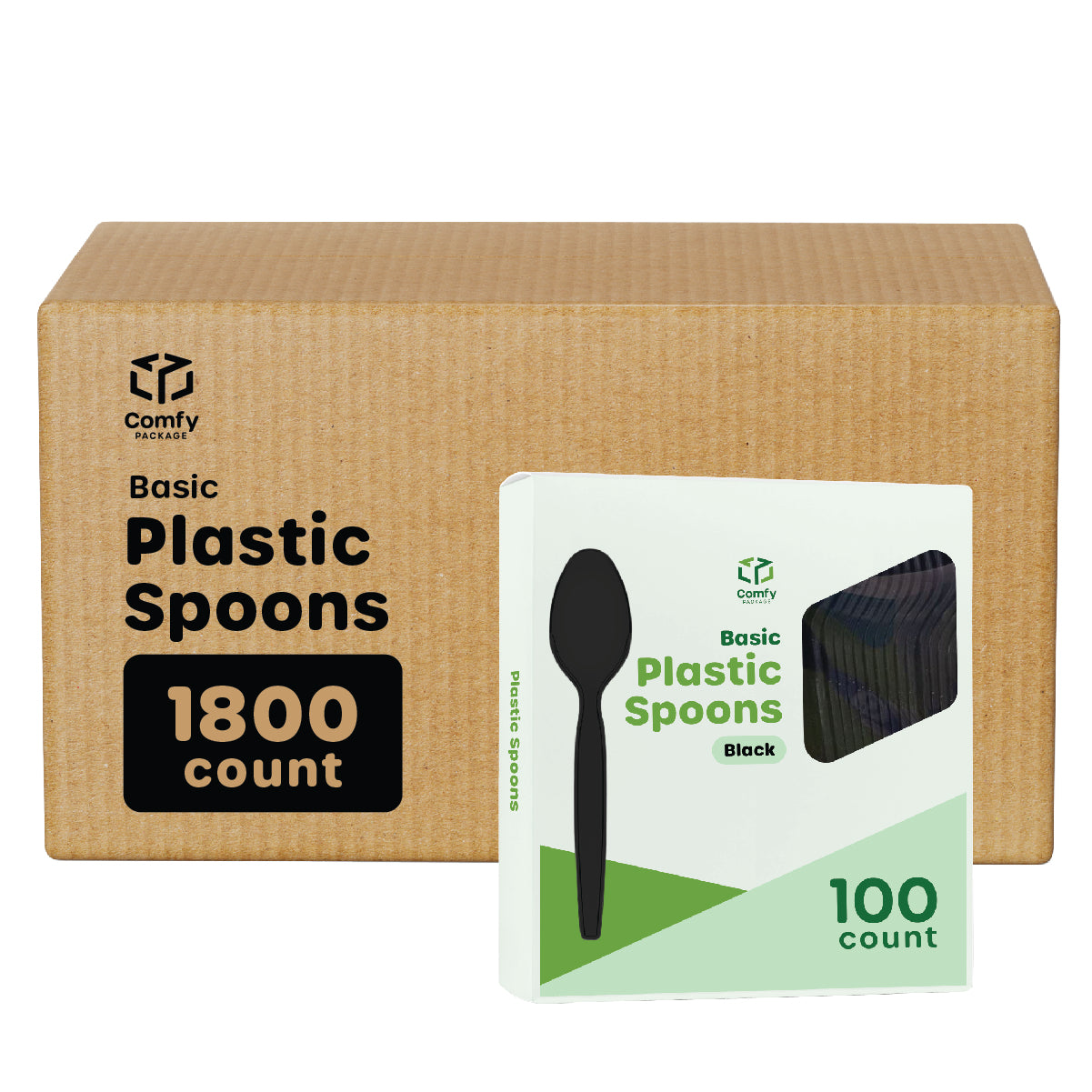 [Case of 1800] Heavy Duty Disposable Basic Plastic Spoons - Black Teaspoons