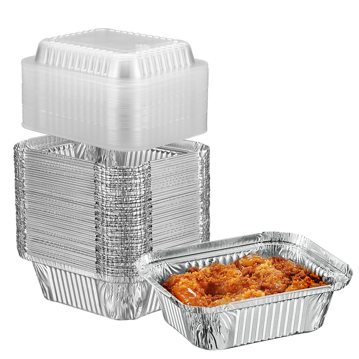 1 lb. capacity, Disposable Aluminum Foil Pans, 5x4 Disposable Takeout Pans with Clear Plastic Dome Lids