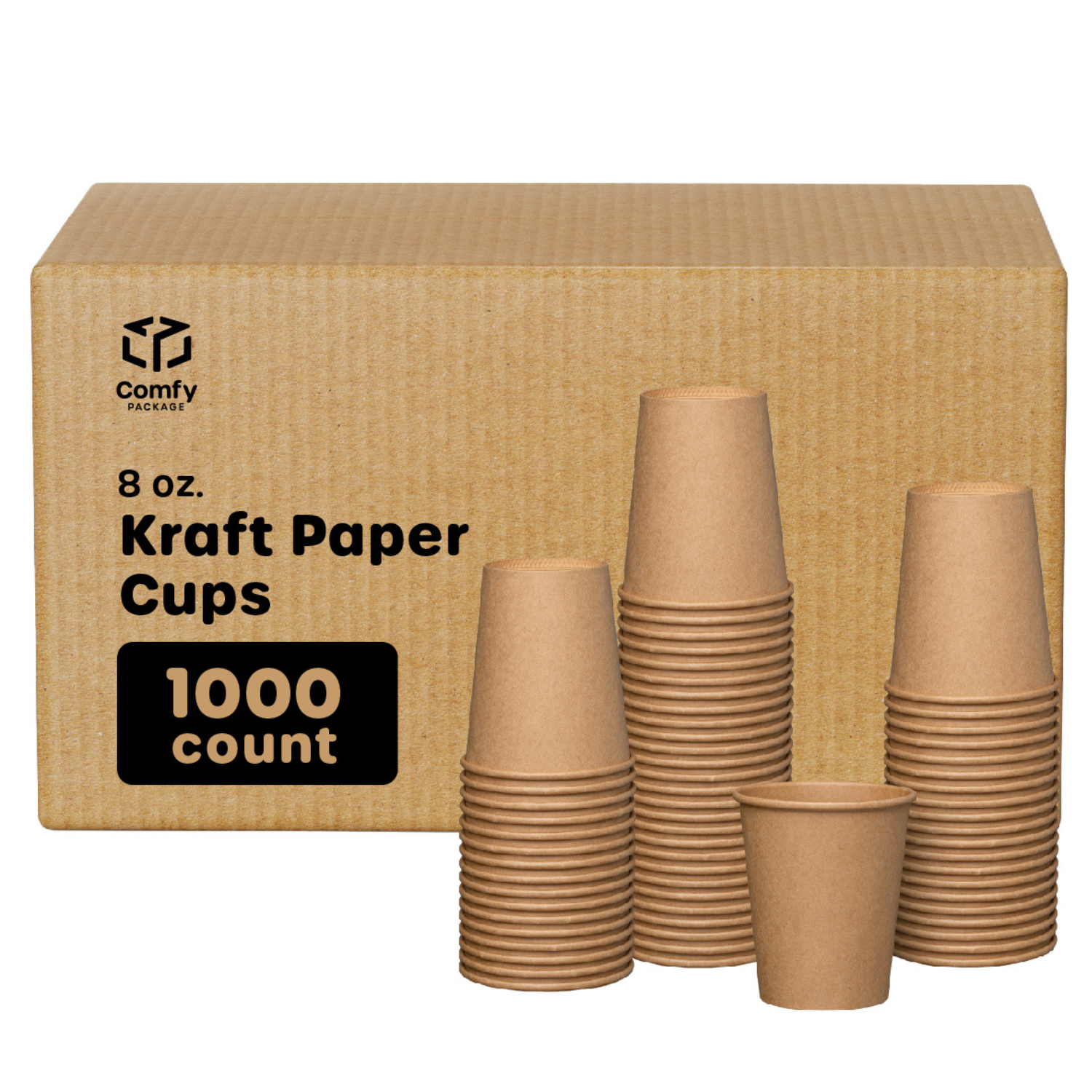 [Case of 1000] 8 oz. Kraft Paper Hot Coffee Cups- Unbleached