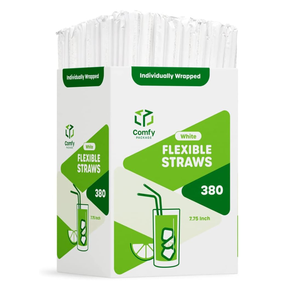 Individually Wrapped White Plastic Flexible Drinking Straws