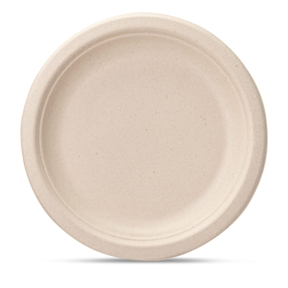 [Case of 1000] 100% Compostable 7 Inch Heavy-Duty Plate Eco-Friendly Disposable Sugarcane Paper Plates - Brown Unbleached