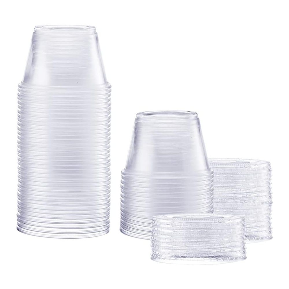 4 oz. Clear Disposable Plastic Portion Cups with Lids - Comfy Package