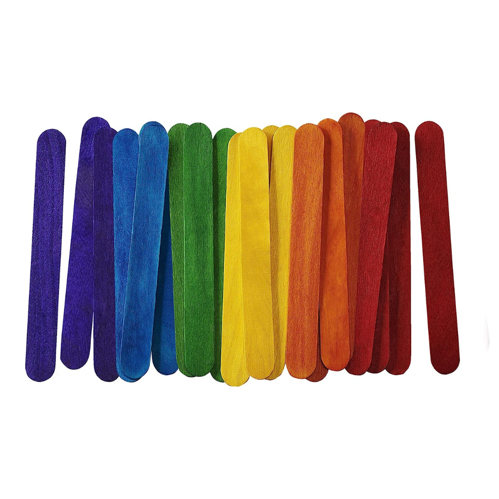 Colored Popsicle Sticks for Crafts - 6 Inch Jumbo Multi-Purpose Wooden Sticks