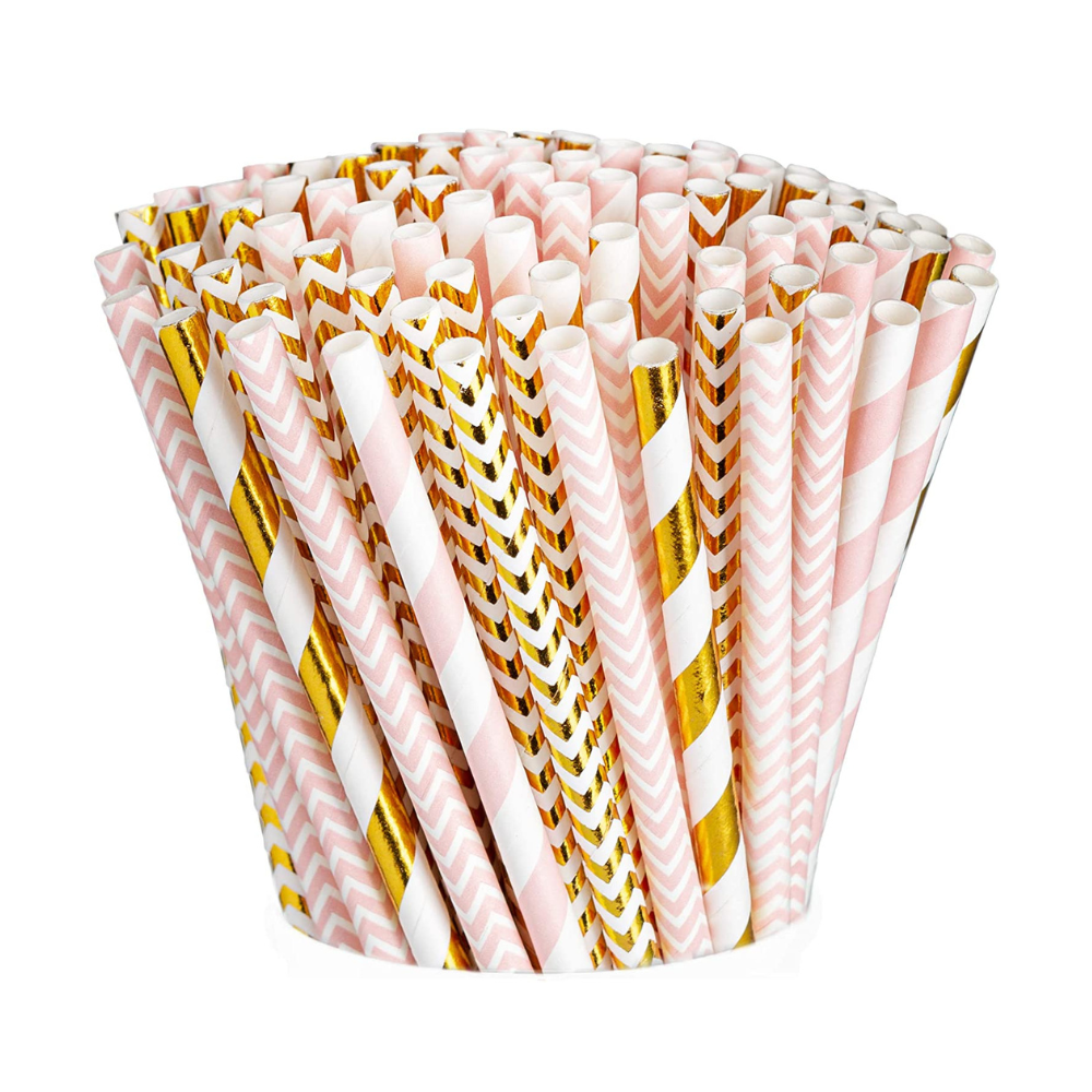 4800ct Pink & Gold Paper Drinking Straws 100% Biodegradable - Comfy Package