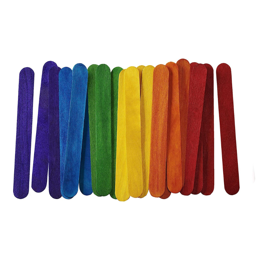 Colored Popsicle Sticks for Crafts - 6 Inch Jumbo Multi-Purpose Wooden Sticks - Comfy Package