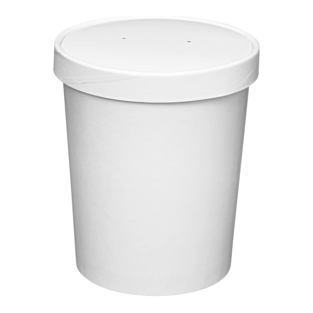 32 oz. Paper Food Containers With Vented Lids To Go Hot Soup Bowls White - Comfy Package