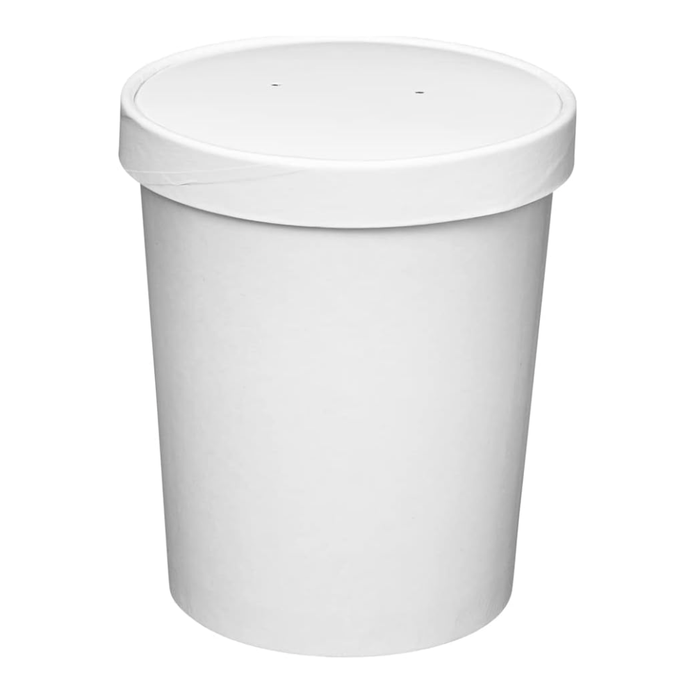 32 oz. Paper Food Containers With Vented Lids, To Go Hot Soup Bowls, Disposable Ice Cream Cups, White [ 25 Sets]