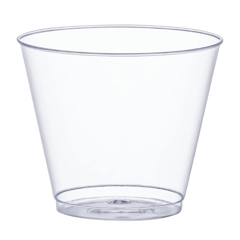 [Case of] Clear Hard Plastic Cups / Tumblers [9 oz. Squat] Small Disposable Party Cocktail Glasses