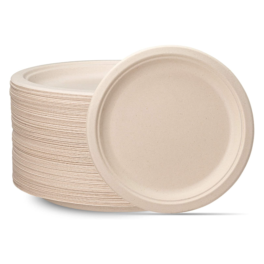 100% Compostable 10 Inch Heavy-Duty Plates Eco-Friendly Disposable Sugarcane Paper Plates - Brown Unbleached