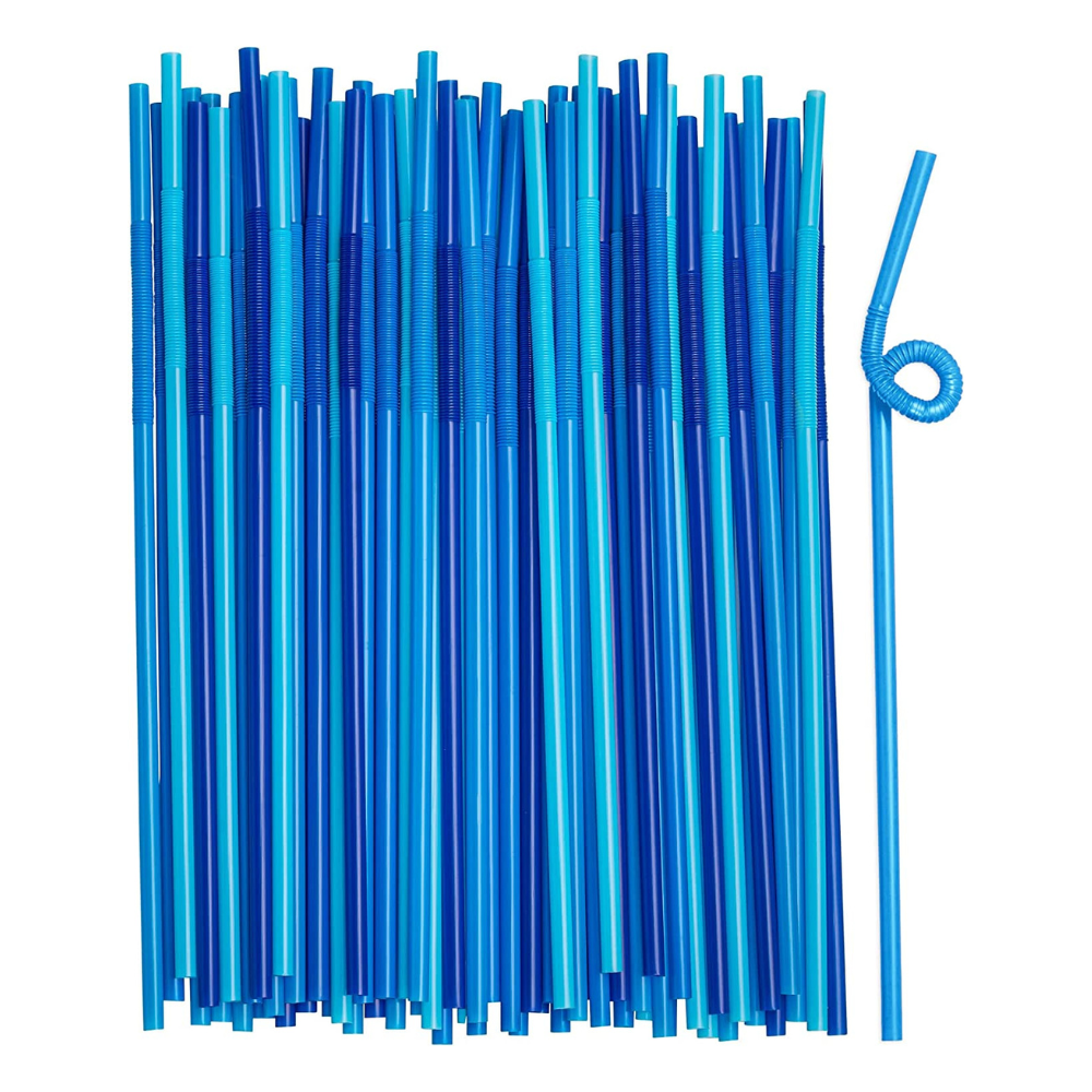 6000ct Long Flexible Disposable Plastic Drinking Straws 10.0" Blue - Comfy Package