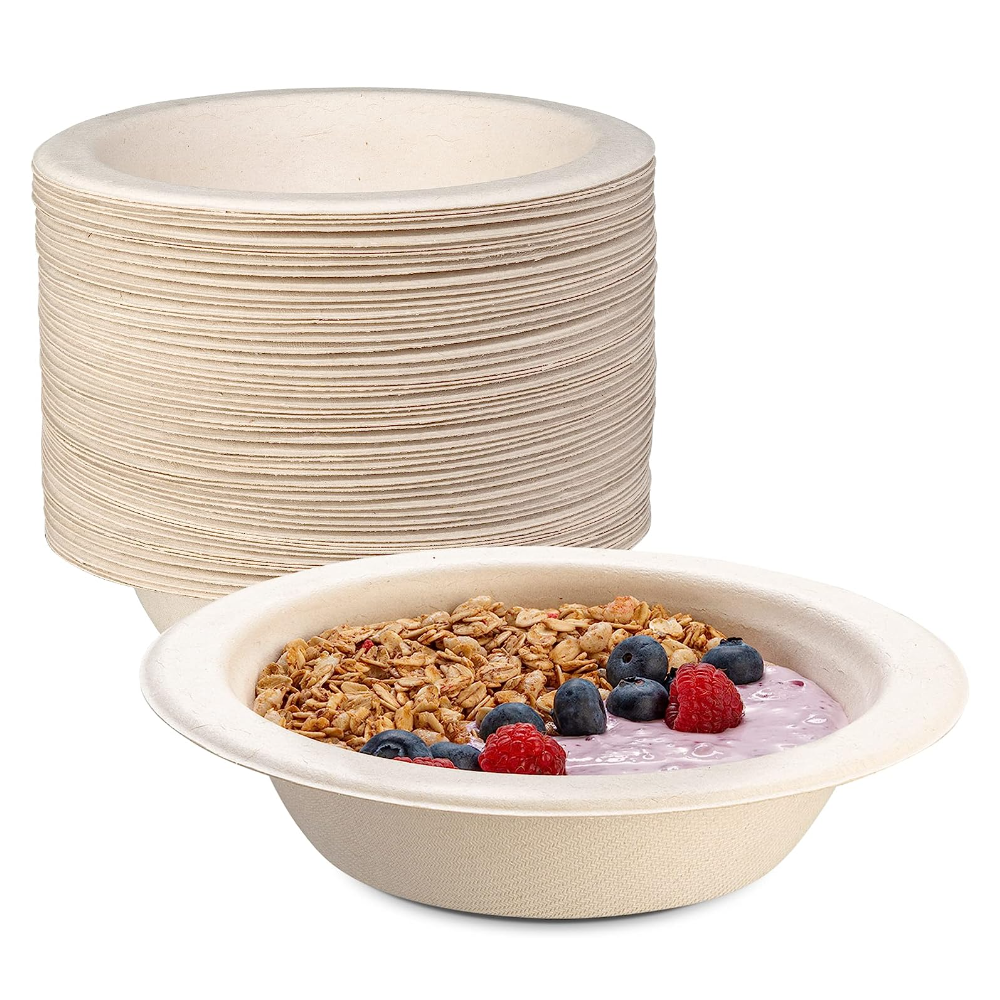 100% Compostable 16 oz. Heavy-Duty Paper Soup Bowls Eco-Friendly Disposable Sugarcane - Kraft