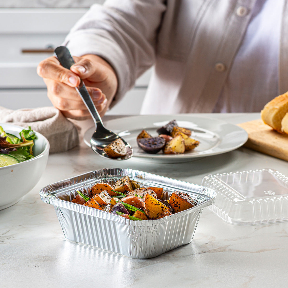 1 lb. capacity, Disposable Aluminum Foil Pans, 5x4 Disposable Takeout Pans with Clear Plastic Dome Lids - Comfy Package