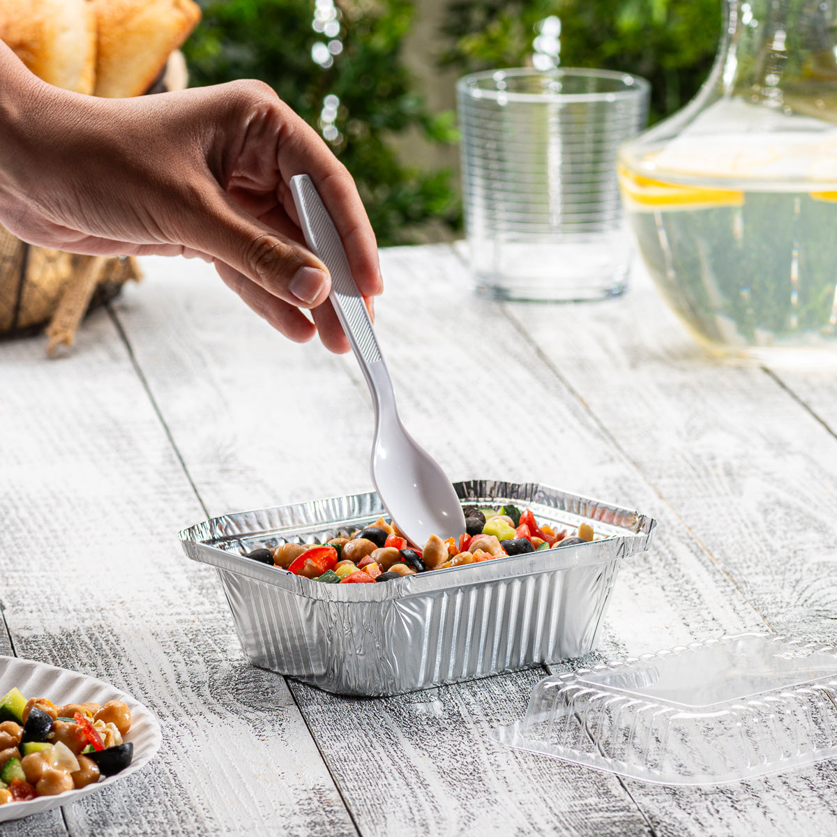 1 lb. capacity, Disposable Aluminum Foil Pans, 5x4 Disposable Takeout Pans with Clear Plastic Dome Lids