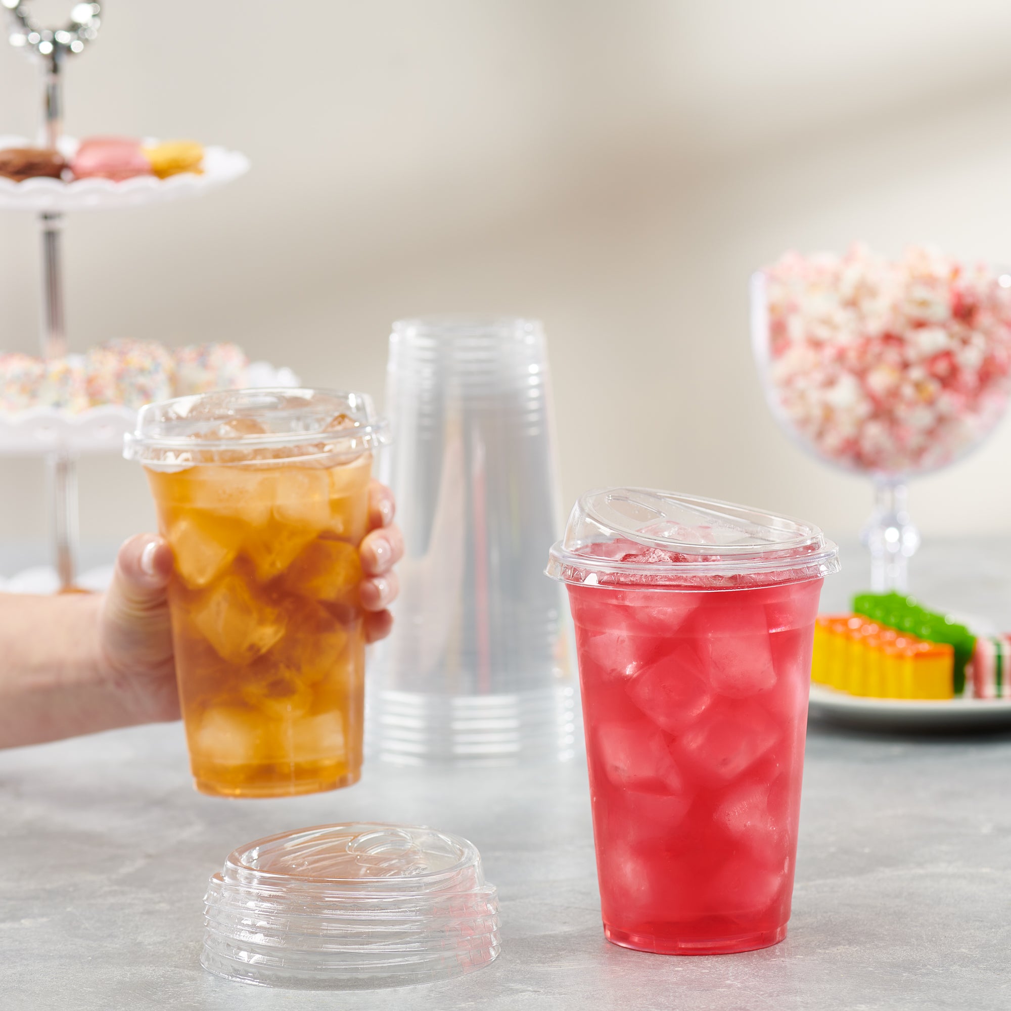 20 oz. Crystal Clear Plastic Cups With Strawless Sip-Lids