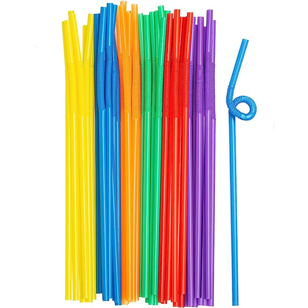 300ct Long Flexible Disposable Plastic Drinking Straws 10.0" Assorted Colors - Comfy Package