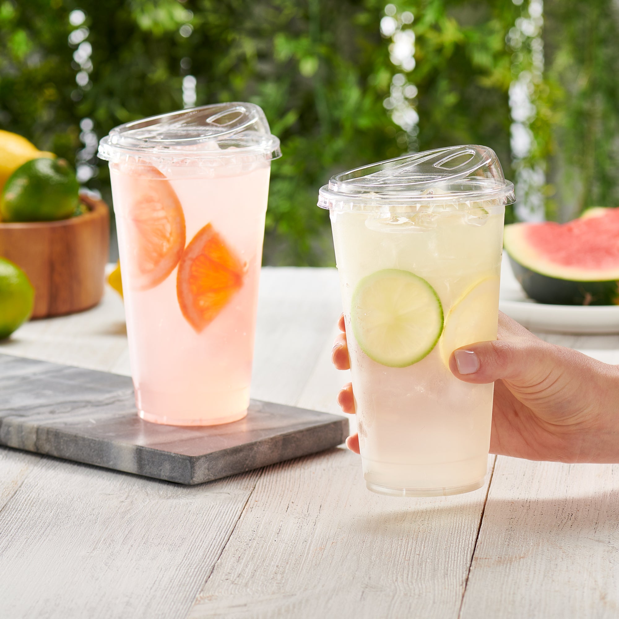 24 oz. Crystal Clear Plastic Cups With Strawless Sip-Lids