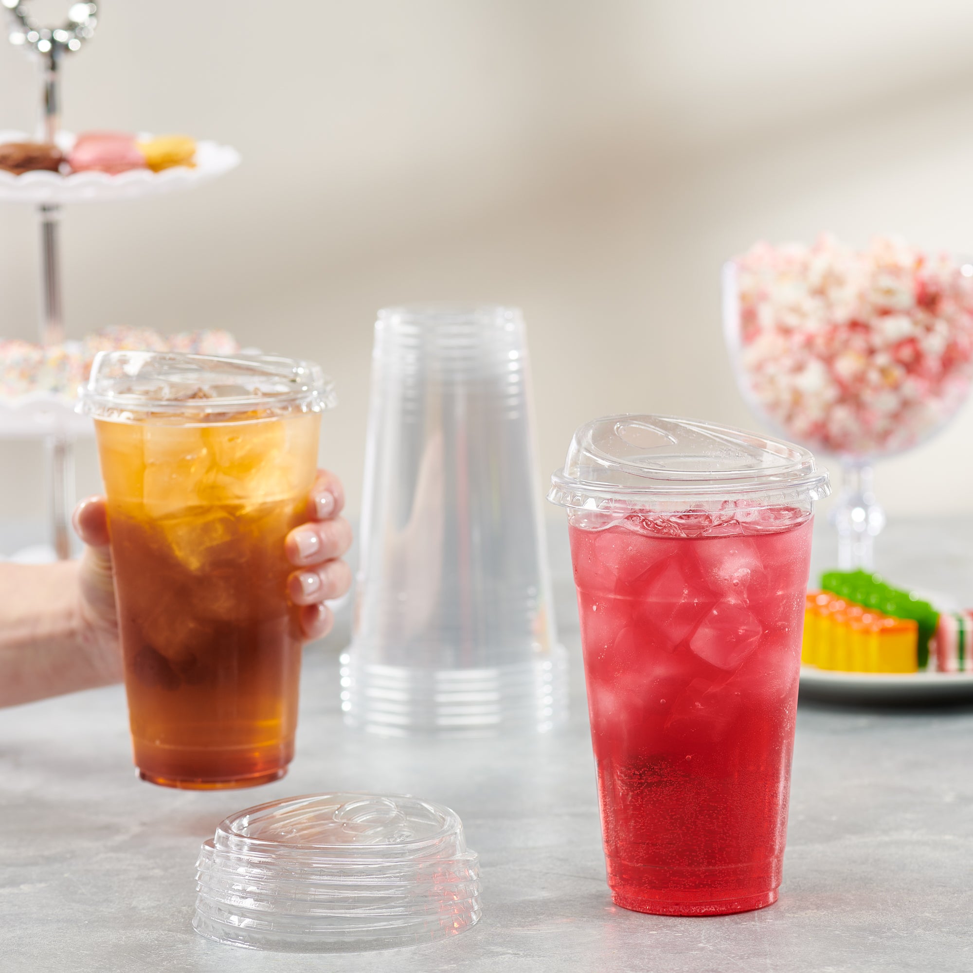 24 oz. Crystal Clear Plastic Cups With Strawless Sip-Lids