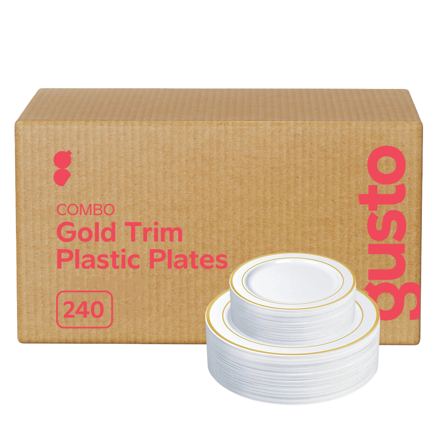 [Case of 240] Combo Gold Trim Plastic Plates - Premium Heavy-Duty Disposable 10.25" Dinner Party Plates and Disposable 7.5" Salad Plates