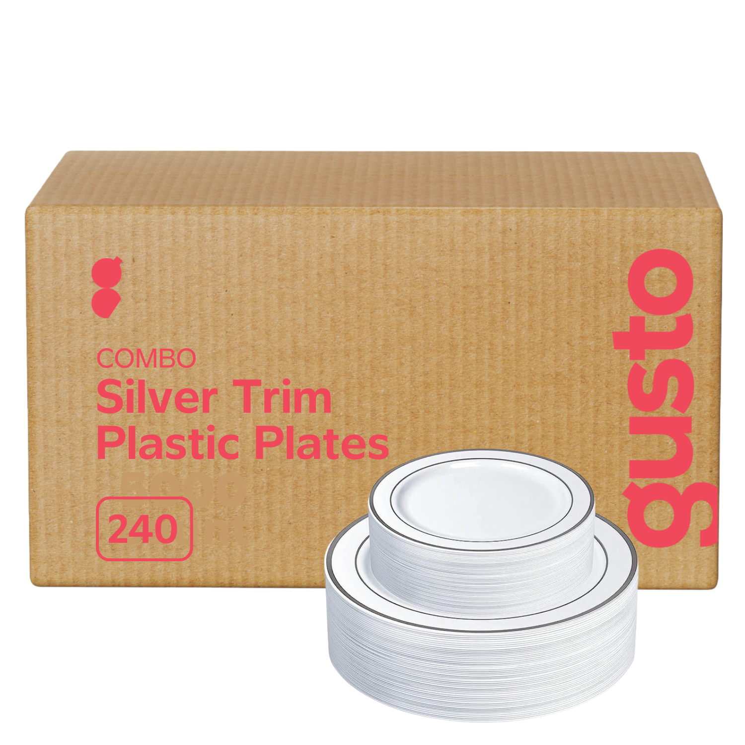 [Case of 240] Combo Silver Trim Plastic Plates - Premium Heavy-Duty Disposable 10.25" Dinner Party Plates and Disposable 7.5" Salad Plates