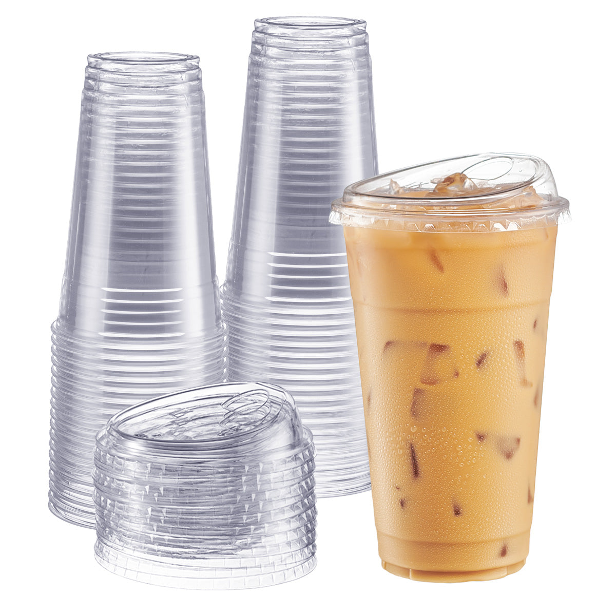 24 oz. Crystal Clear Plastic Cups With Strawless Sip-Lids