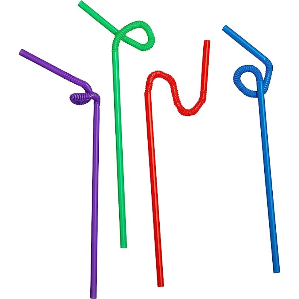 Long Flexible Disposable Plastic Drinking Straws - 10.02" High - Assorted Colors