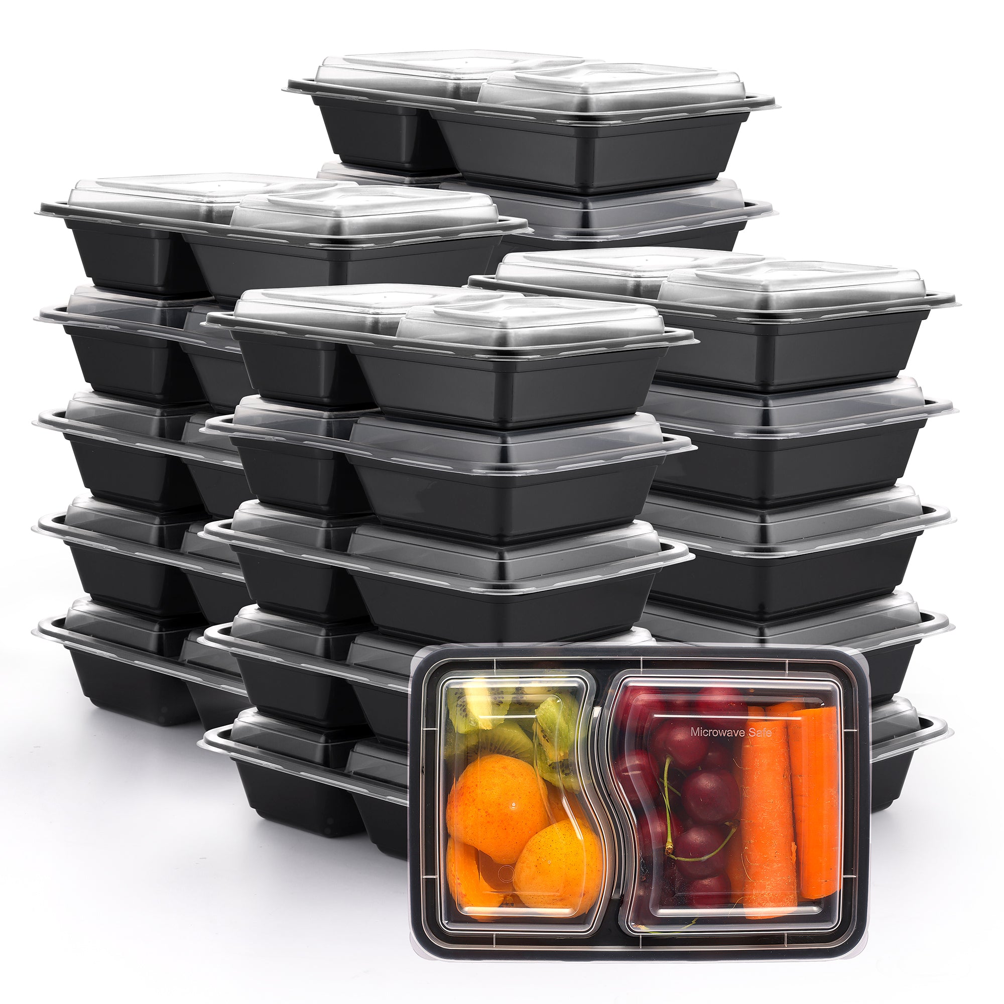 28 oz - 2 Compartment Reusable Meal Prep Containers - Microwaveable, Dishwasher and Freezer Safe, BPA-Free, Portion Control and Convenience Food Storage with Lids, Stackable