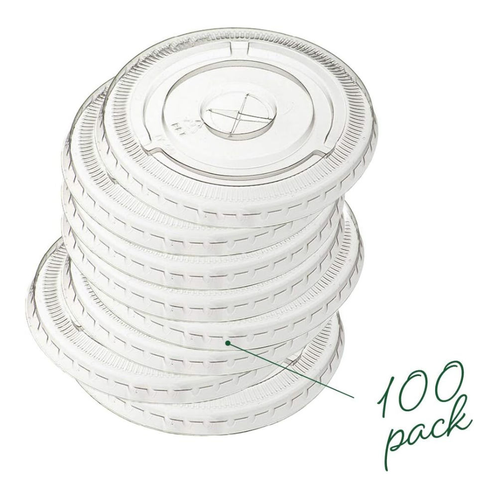 [Case of 1000] Crystal Clear PET Plastic Flat Lids With Straw Slot for 12, 16, 20 & 24 oz. Milkshake Cups