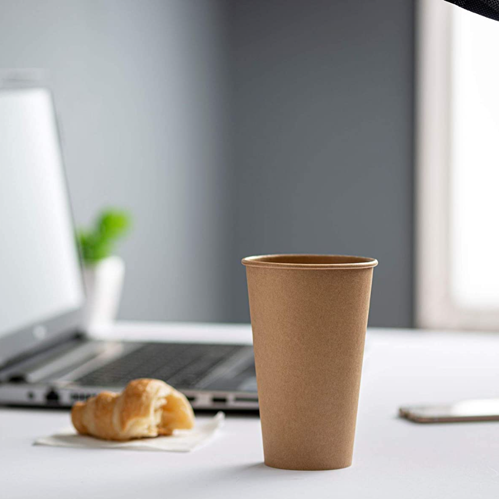 [Case of 1000] 16 oz. Kraft Paper Hot Coffee Cups - Unbleached