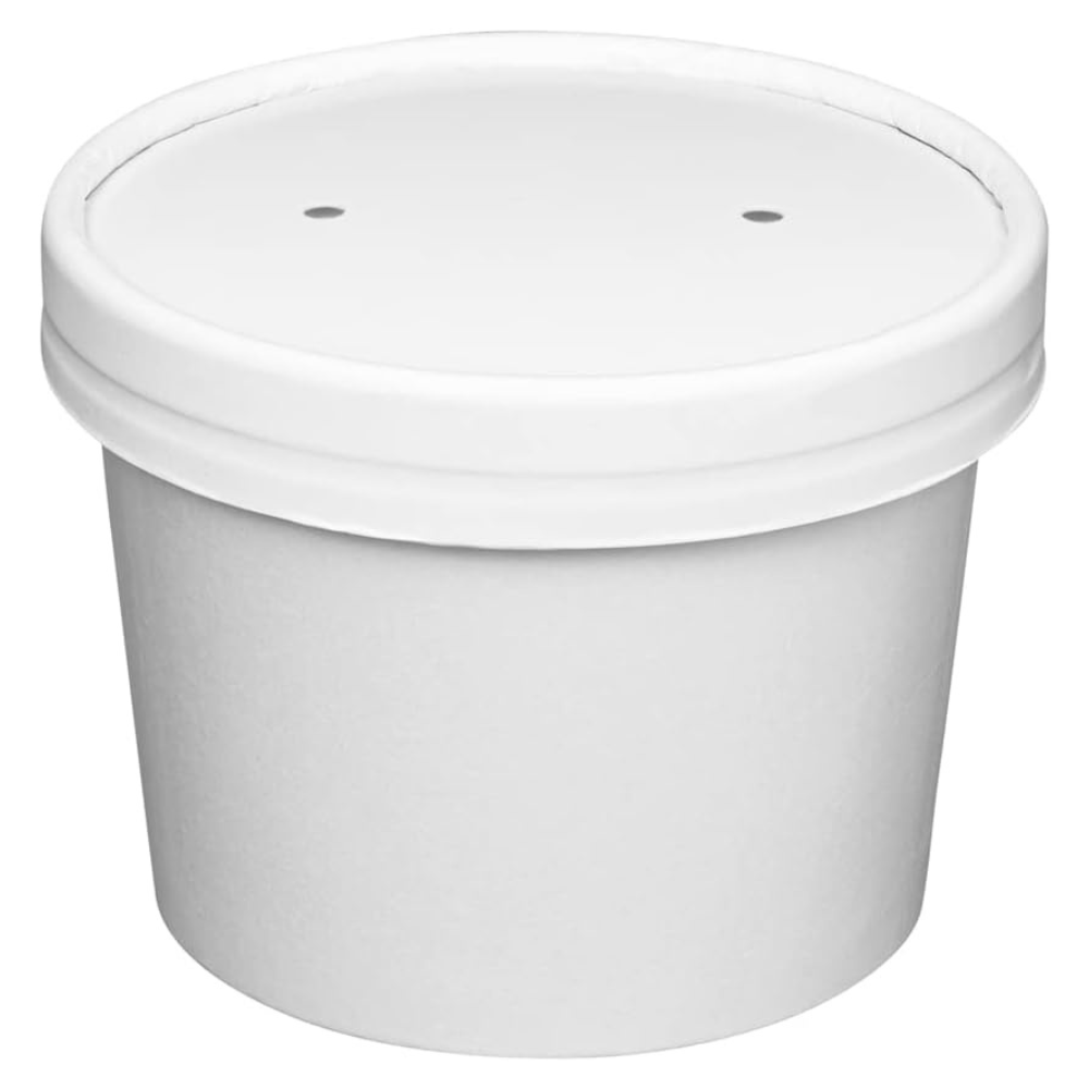 [Case of 250] 8 oz. Paper Food Containers With Vented Lids, To Go Hot Soup Bowls, Disposable Ice Cream Cups, White