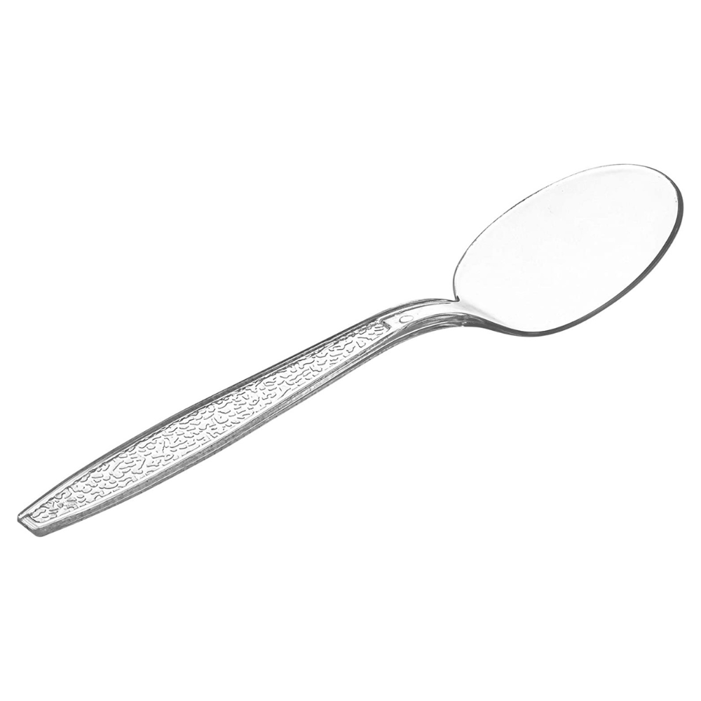 Heavyweight Disposable Clear Plastic Soup Spoons - Engraved Design