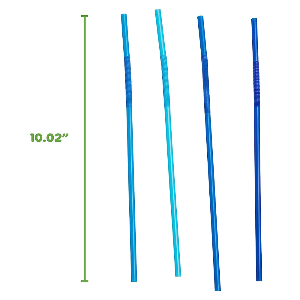 [Case of 6000] Long Flexible Disposable Plastic Drinking Straws - 10.02" High - Blue