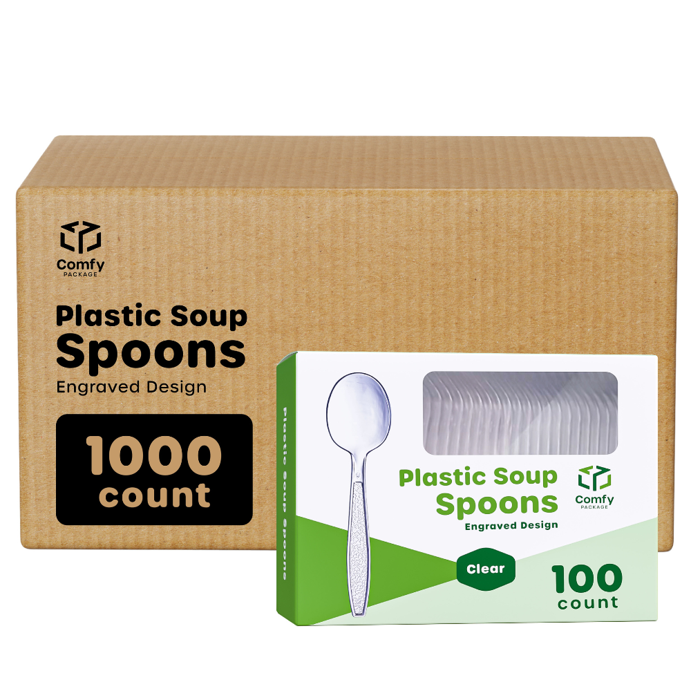 [Case of 1000] Heavyweight Clear Plastic Soup Spoons