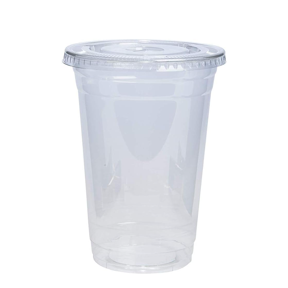 [Case of 500 Sets] 20 oz. Plastic Cups With Flat Lids