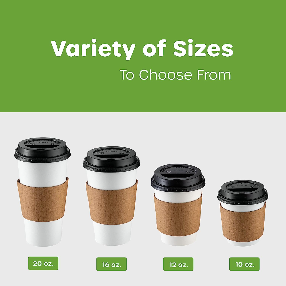 [Case of 300] 12 oz. Disposable Coffee Cups with Lids, Sleeves, Stirrers - To Go Paper Hot Cups